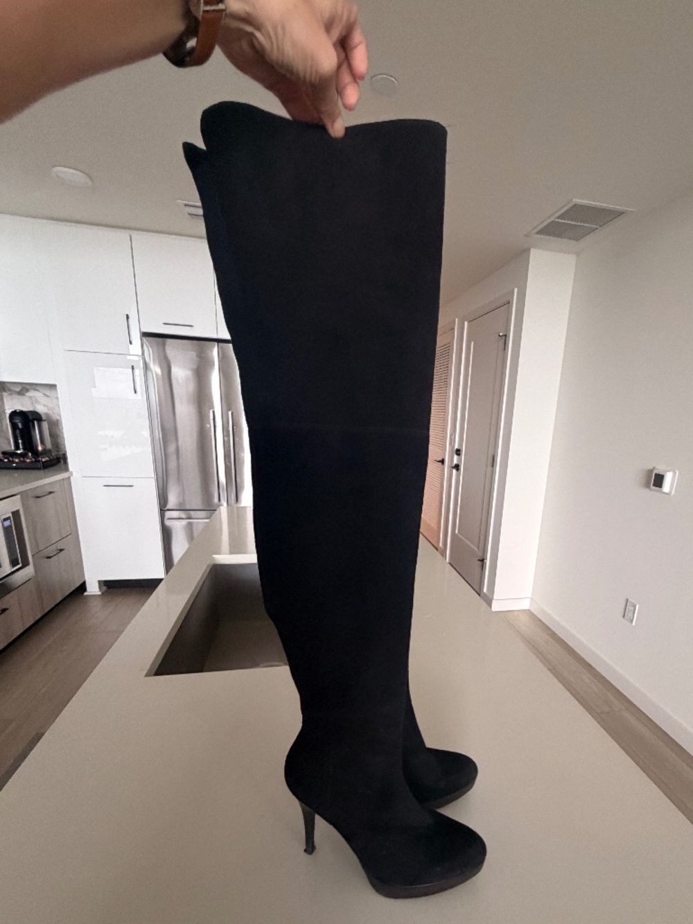 Stuart Weitzman Black Over the Knee Heeled Boots 38